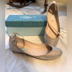 Size 7 embellished flats with an ankle strap; Blue by Betsy Johnson